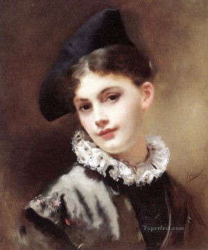  Gustav Obras - Un retrato de dama de sonrisa coqueta Gustave Jean Jacquet